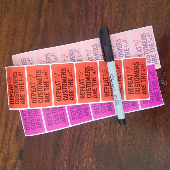 3/$15 THANK YOU STICKERS REPEAT CUSTOMERS ARE THE BEST Red Pink Mix Set of 60 - Picture 2 of 5